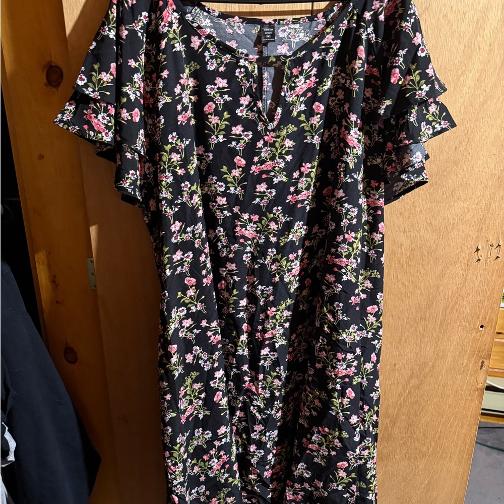 SHEIN Black Dress with Pink Floral Pattern